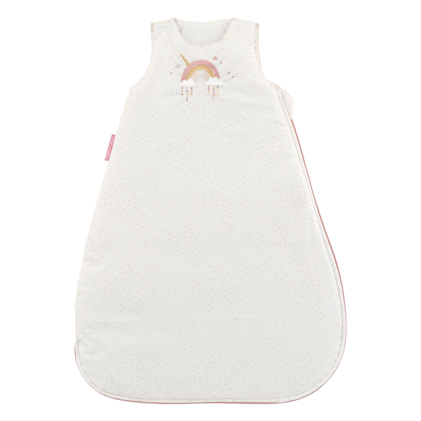gigoteuse fille couleur écrue motif arc-en-ciel licorne rose en coton bio oekotex tog 2,5