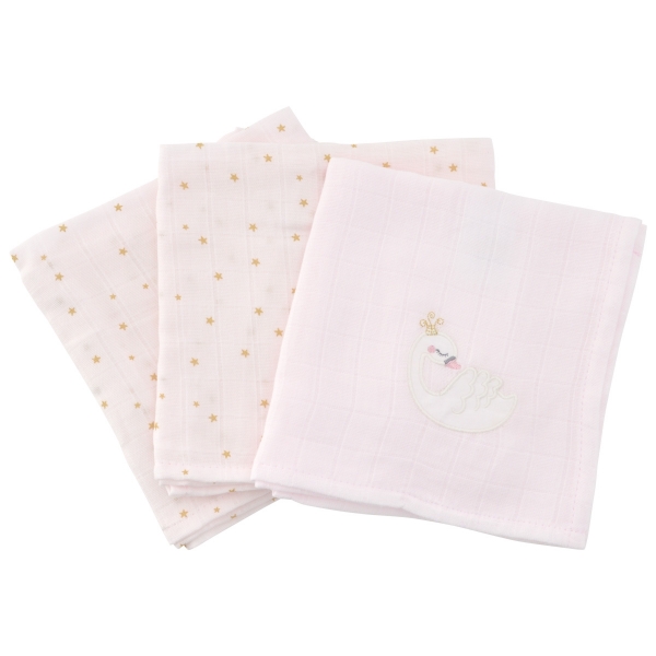 Lot de 3 langes Princesse Swan rose pale fille coton bio oekotex