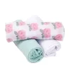 Lot de 3 langes Pomme d'amour blanc rose et bleu en coton bio oekotex