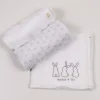 Lot de 3 langes Pompom broderie lapin coton bio oekotex