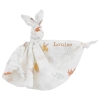 lange doudou lapin motif renard foret personnalisable prenom bebe coton bio oekotex