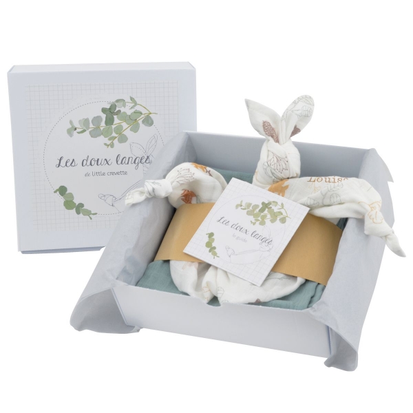 Doudou lapin en coton bio écru - Cadeau de naissance personnalisable