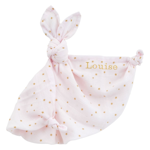doudou en lange lapin rose pale fille motif etoile personnalisé prénom bébé coton bio oekotex
