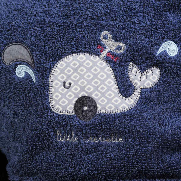 Peignoir à capuche enfant bleu mixte garçon fille motif baleine en coton bio oekotex