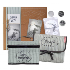 coffret cadeau bebe mixte trousse et matelas à langer gris coton bio et oekotex