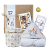coffret cadeau bebe cape de bain et rangement coton bio oekotex avec carte et journal de babillage