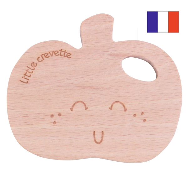 Anneau de dentition en forme de pomme fabrique en france en bois naturel de hetre
