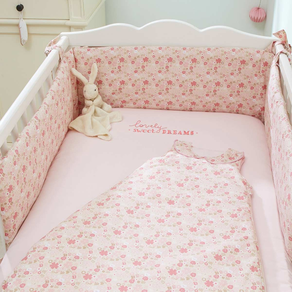 tour de lit bébé fille fleurs roses coton bio oekotex