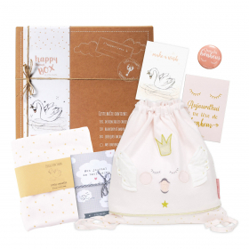 coffret cadeau bebe fille rose pale avec sac, maxi-lange, journal, carte et badge, coton bio oekotex