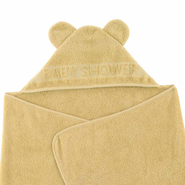 cape de bain bébé à oreilles Baby Shower moutarde coton bio oeko-tex