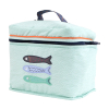 Trousse de toilette enfant fille ou garçon bleu turquoise brodé de poissons intérieur imperméable format vanity en coton bio