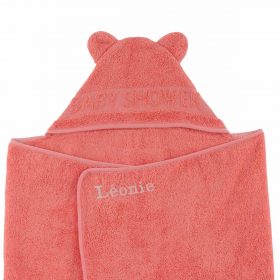 Cape de bain bébé mixte garçon fille corail oreilles à personnaliser prénom avec broderie coton bio oekotex