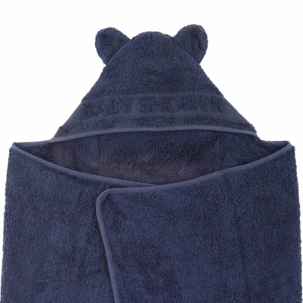 cape de bain bébé à oreilles Baby Shower bleu marine coton bio oeko-tex