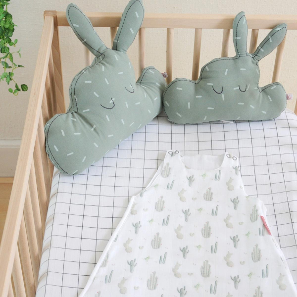 Drap-housse bébé en lange mixte garçon fille blanc à carreaux coton bio oekotex