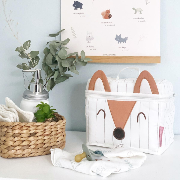 Trousse de toilette enfant renard écru et terracotta intérieur imperméable Dream Forest pour fille ou garçon