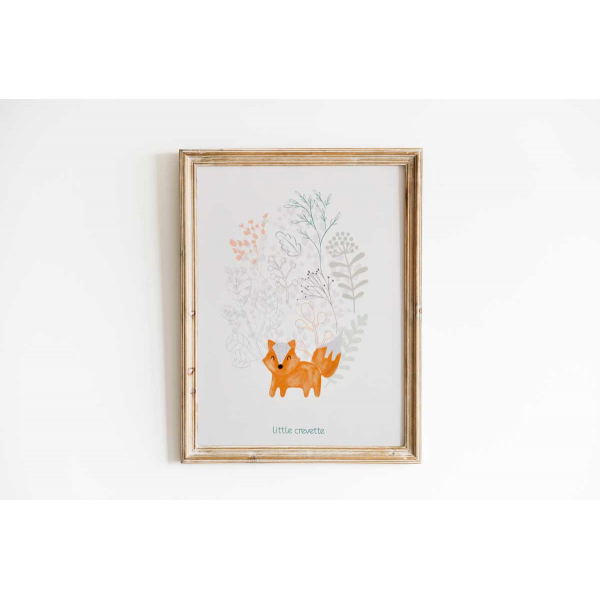 grande carte postale décorative chambre d'enfant format A5 motif renard et foret