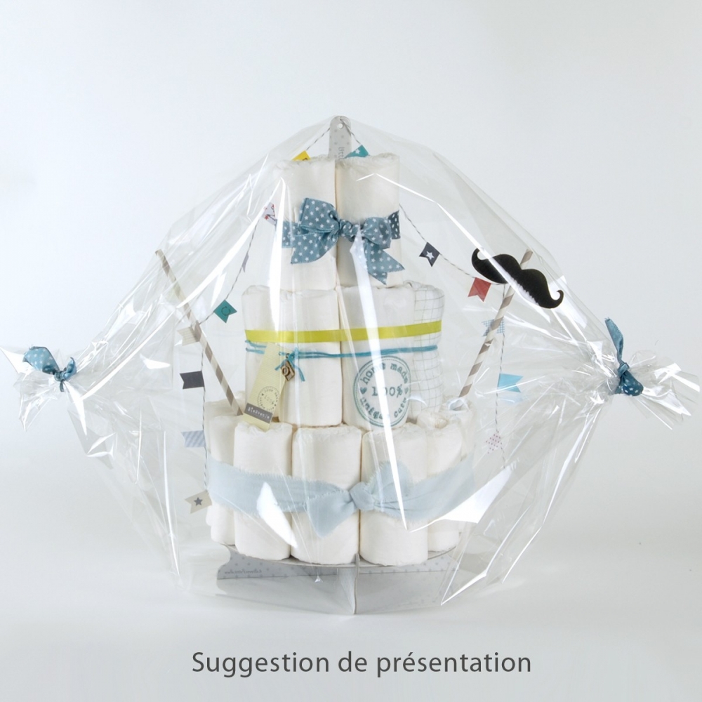 Kit pour réaliser un gâteau de couches bleu Moustache | Little Crevette