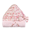 cape de bain bébé fille rose romantique avec son nœud à fleurs en coton bio