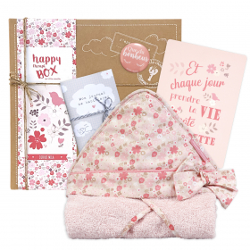 coffret cape de bain bébé fille rose fleurs Mila coton bio