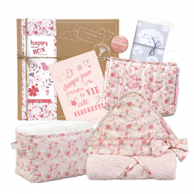 coffret bain bébé fille fleurs roses Mila en coton bio