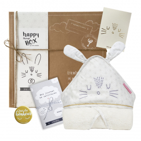 coffret cadeau cape de bain bebe lapin mixte ecru coton bio