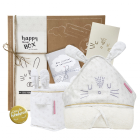 coffret cadeau bain bébé mixte lapin cape de bain et bac à couches en coton bio