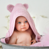 cape de bain bébé à oreilles Baby Shower vieux rose coton bio oeko-tex
