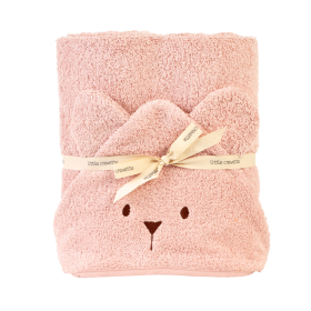 cape de bain bébé rectangulaire à oreilles ourson rose pâle coton bio oeko-tex