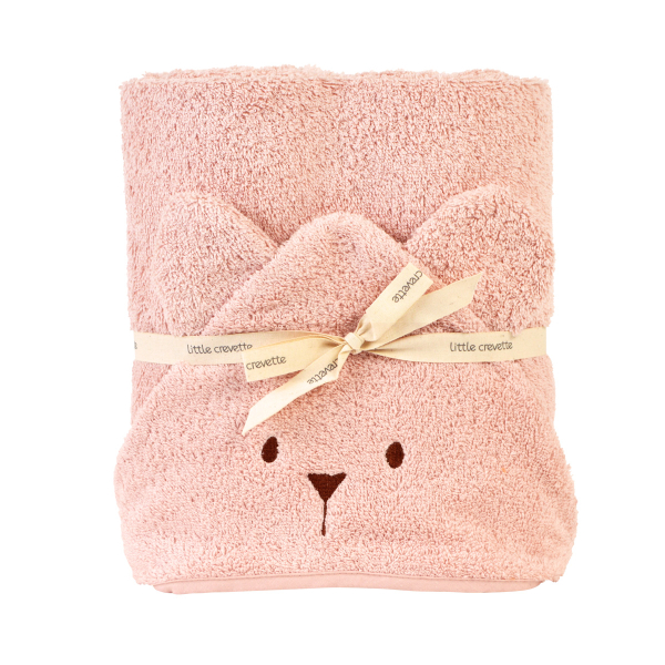 cape de bain bébé rectangulaire à oreilles ourson rose pâle coton bio oeko-tex