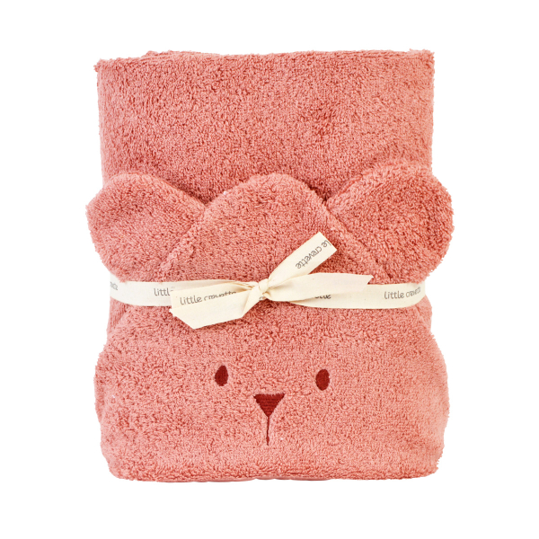 cape de bain bébé rectangulaire à oreilles ourson  bois de rose coton bio oeko-tex