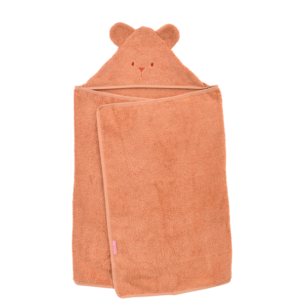 cape de bain bébé rectangulaire à oreilles ourson terre cuite terracotta coton bio oeko-tex