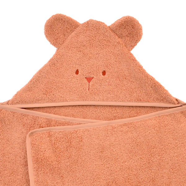 cape de bain bébé rectangulaire à oreilles ourson terre cuite terracotta coton bio oeko-tex