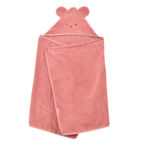 cape de bain bébé rectangulaire à oreilles ourson bois de rose coton bio oeko-tex