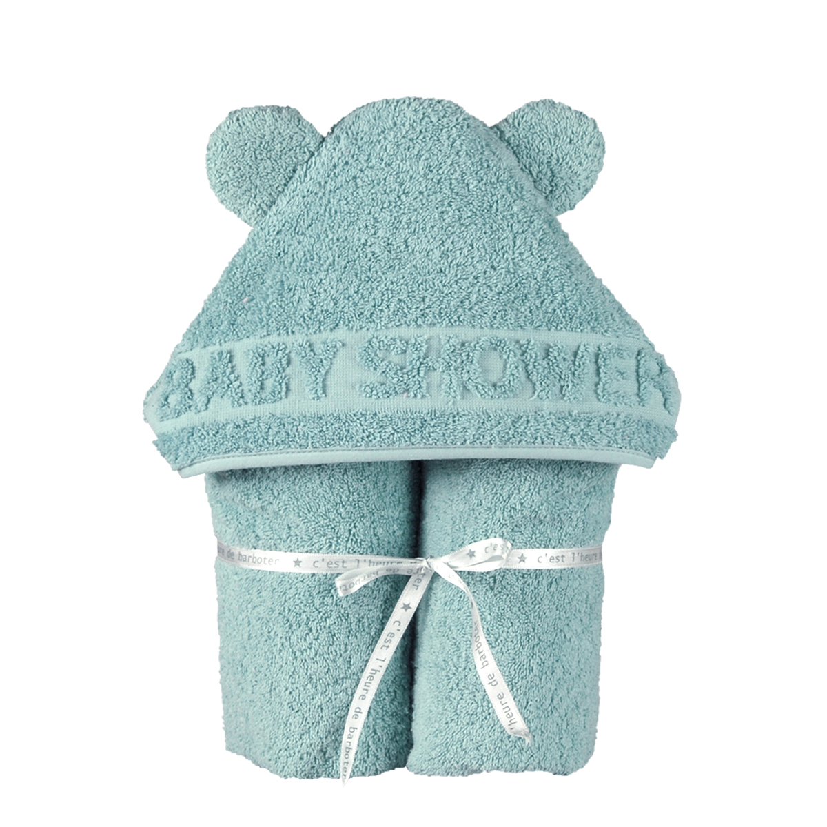 Sortie de bain à oreilles Baby Shower vert céladon