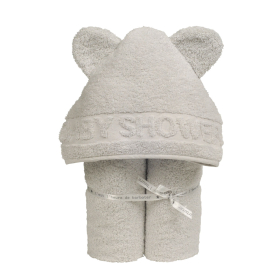 cape de bain bébé à oreilles Baby Shower gris clair coton bio oeko-tex