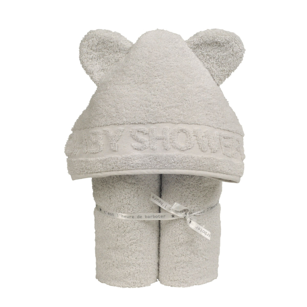 cape de bain bébé à oreilles Baby Shower gris clair coton bio oeko-tex