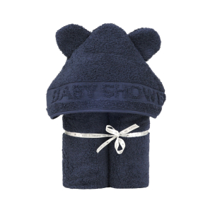 cape de bain bébé à oreilles Baby Shower bleu marine coton bio oeko-tex