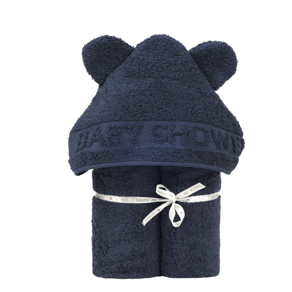 cape de bain bébé à oreilles Baby Shower bleu marine coton bio oeko-tex
