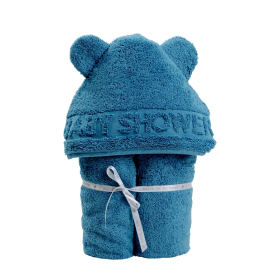 cape de bain bébé à oreilles Baby Shower bleu canard coton bio oeko-tex