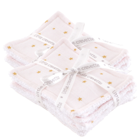 lingettes bébé en tissu lavable et réutilisable gaze de coton et éponge motif étoiles dorées coton bio et oekotex