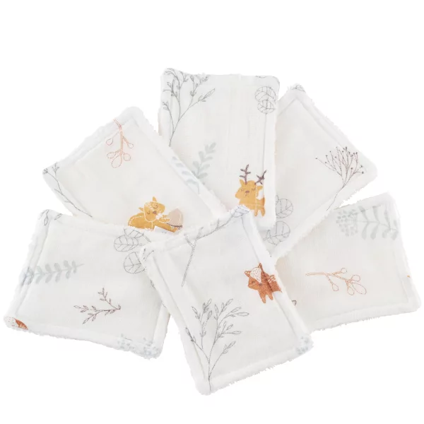 Lot de 12 lingettes bébé lavables et réutilisables en coton bio et oekotex renard