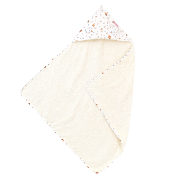 cape de bain bébé éponge coton bio capuche avec oreilles motif écureuil