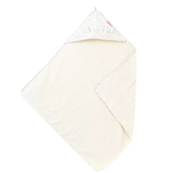 cape de bain bébé éponge coton bio capuche avec oreilles motif feuilles de buis