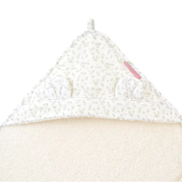 cape de bain bébé éponge coton bio capuche avec oreilles motif feuilles de buis