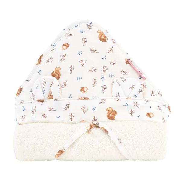 cape de bain bébé éponge coton bio capuche avec oreilles motif écureuil