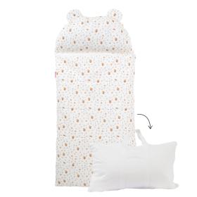 sac de couchage enfant maternelle ecureuil coton bio avec oreiller et sac de transport
