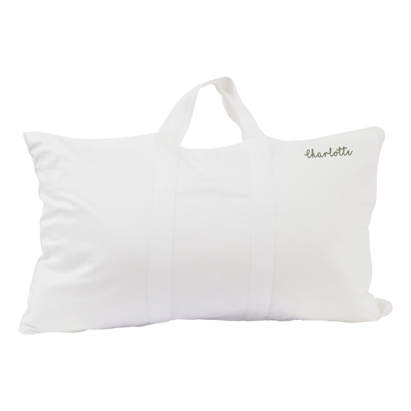 sac de couchage enfant maternelle coton bio avec oreiller intégré et sac de transport motif feuilles brodé au prénom