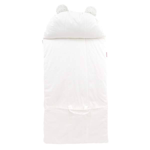 sac de couchage enfant maternelle coton bio avec oreiller intégré et sac de transport motif feuilles brodé au prénom