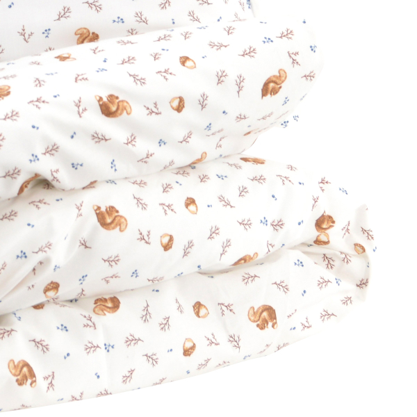 parure de lit bébé personnalisé prénom motif écureuil coton bio housse de couette 100x140 cm et taie d'oreiller 40x60 cm