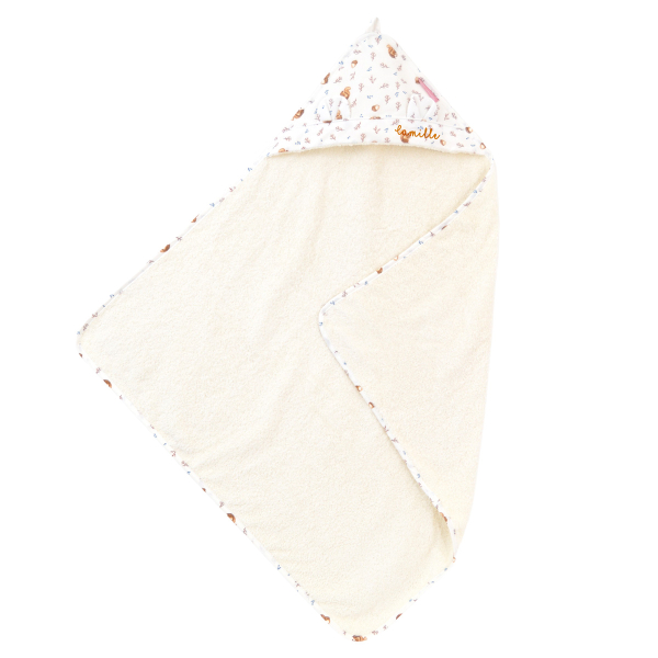 cape de bain bébé éponge coton bio capuche personnalisée au prénom avec oreilles motif écureuil